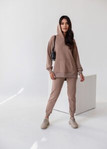 Kelly zestw kaptur Spodnie dresowe KELLY kolor karmelowy, Bluza z kapturem KELLY kolor karmelowy